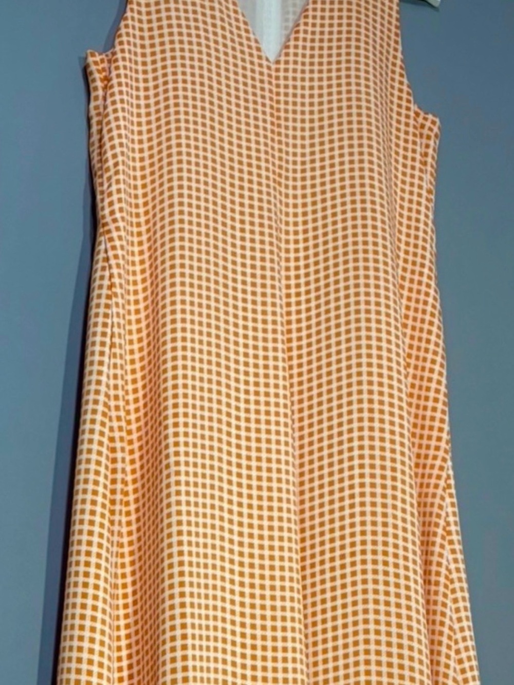 Club Monaco Orange Gingham V-Neck A-Line Maxi Dress Size 8 - Picture 5 of 13